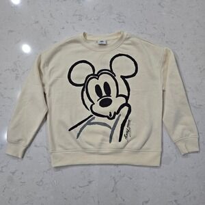 Disney Mickey Mouse Primark Sweatshirt Cream Sketch Graphic Pullover Small NWT